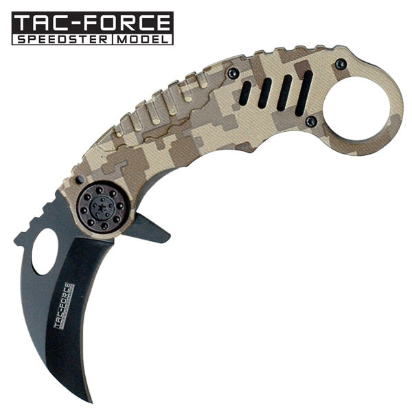 Tac Force Desert Camo Karambit Spring Assisted Folding Knife - Tophatter's Army Products & Self Defense Collectible Weapons - Tophatter Daily Deals